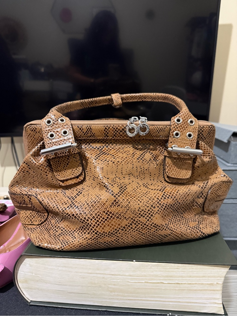 Tan Snakeskin-Pattern Women's Handbag